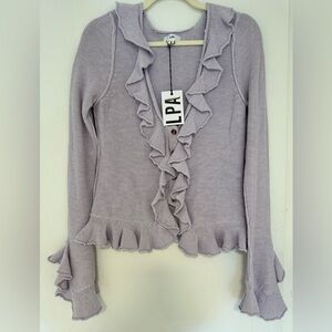 🆕 LPA RUFFLE COTTON/ SILK CARDIGAN- LILAC- SIZE L- UNWORN W/ TAGS